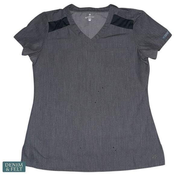 Med Couture Touch Gray Scrub Top Black Shoulder Detail Size Small - Picture 1 of 6